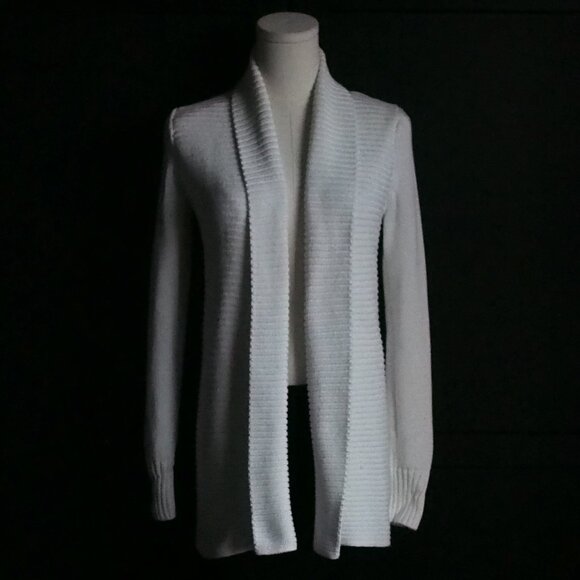 Banana Republic | Cotton, Ribbed, Open Shawl Collar Cardigan in Ivory - Picture 1 of 6